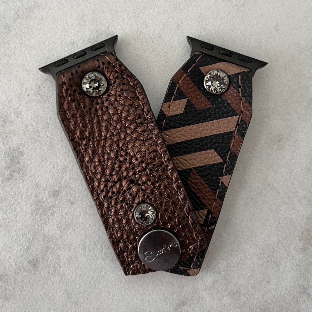 Spark*l Authentic Upcycled LV Pewter Mahina & Versace Apple Watch Bow Band - XS